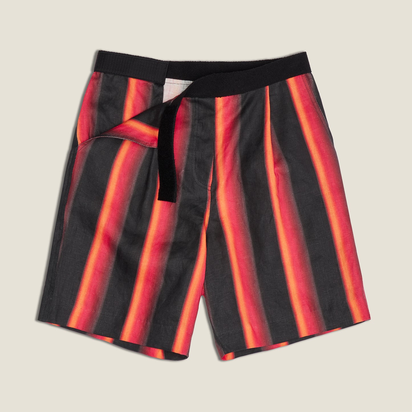 Red Stripe Linen Velcro Short