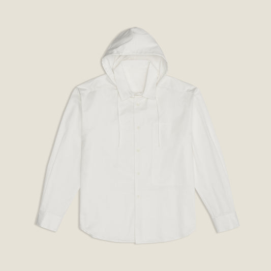 White Oxford Detachable-Hood Shirt