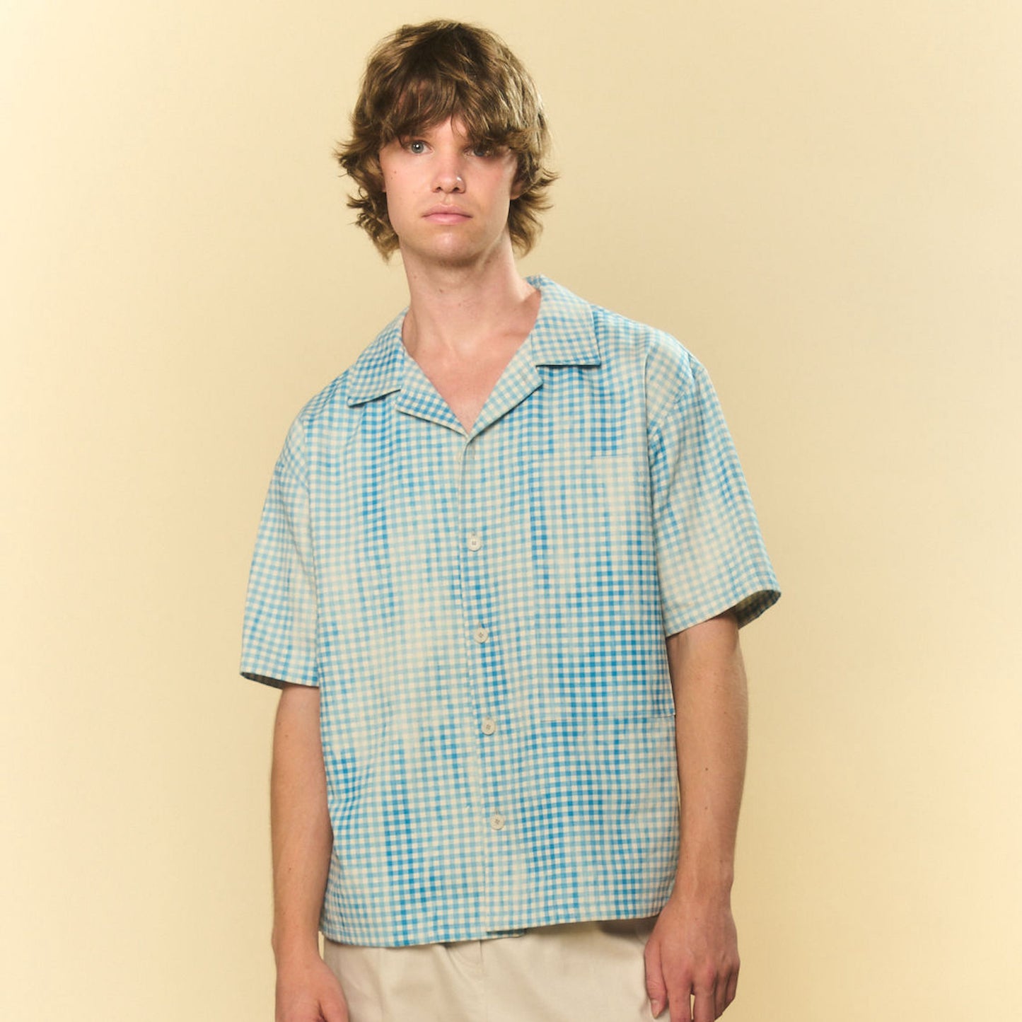 Blue Faded Camp Collar Shirt