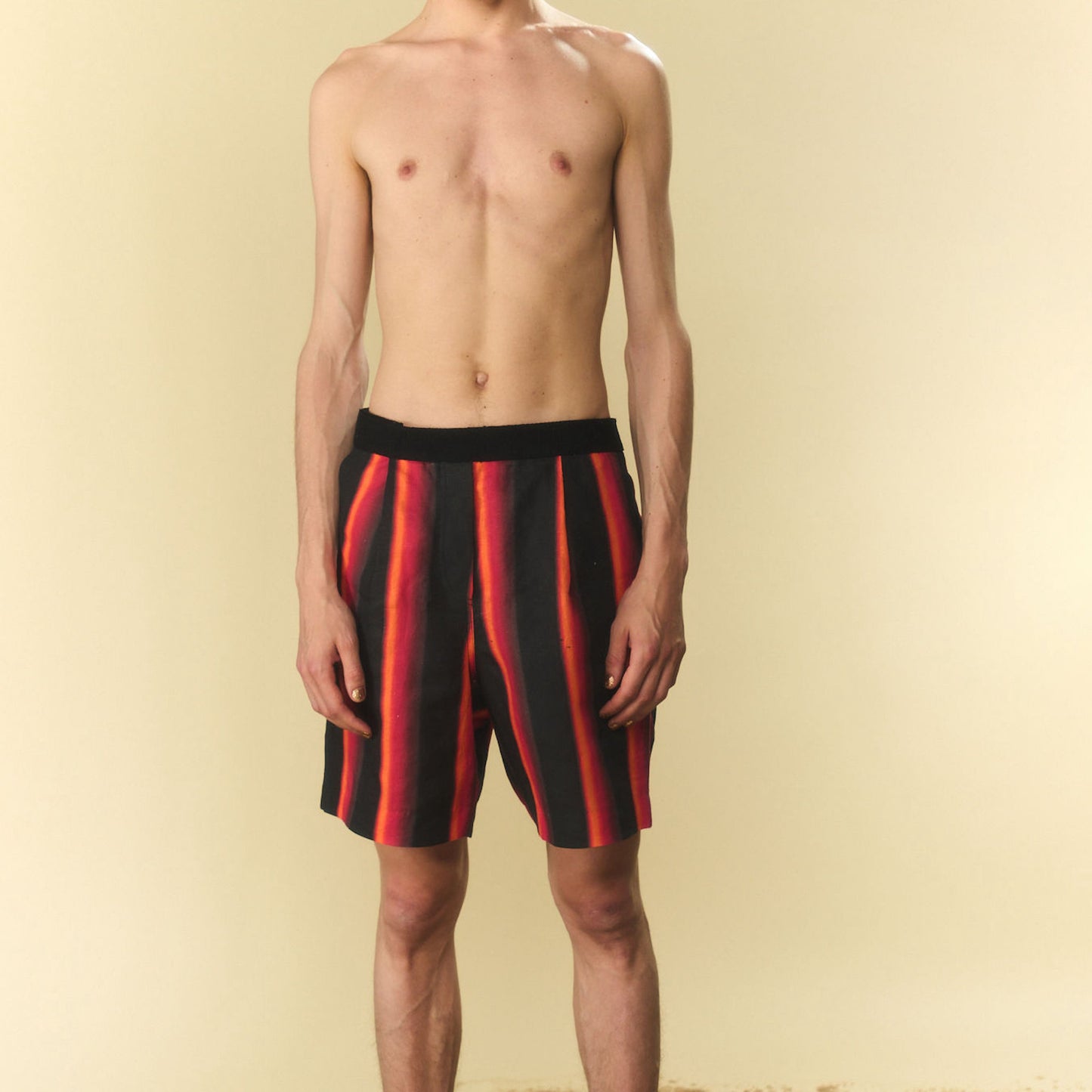 Red Stripe Linen Velcro Short