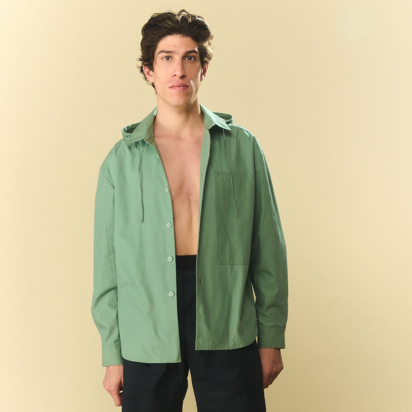 Mint Detachable-Hood Shirt