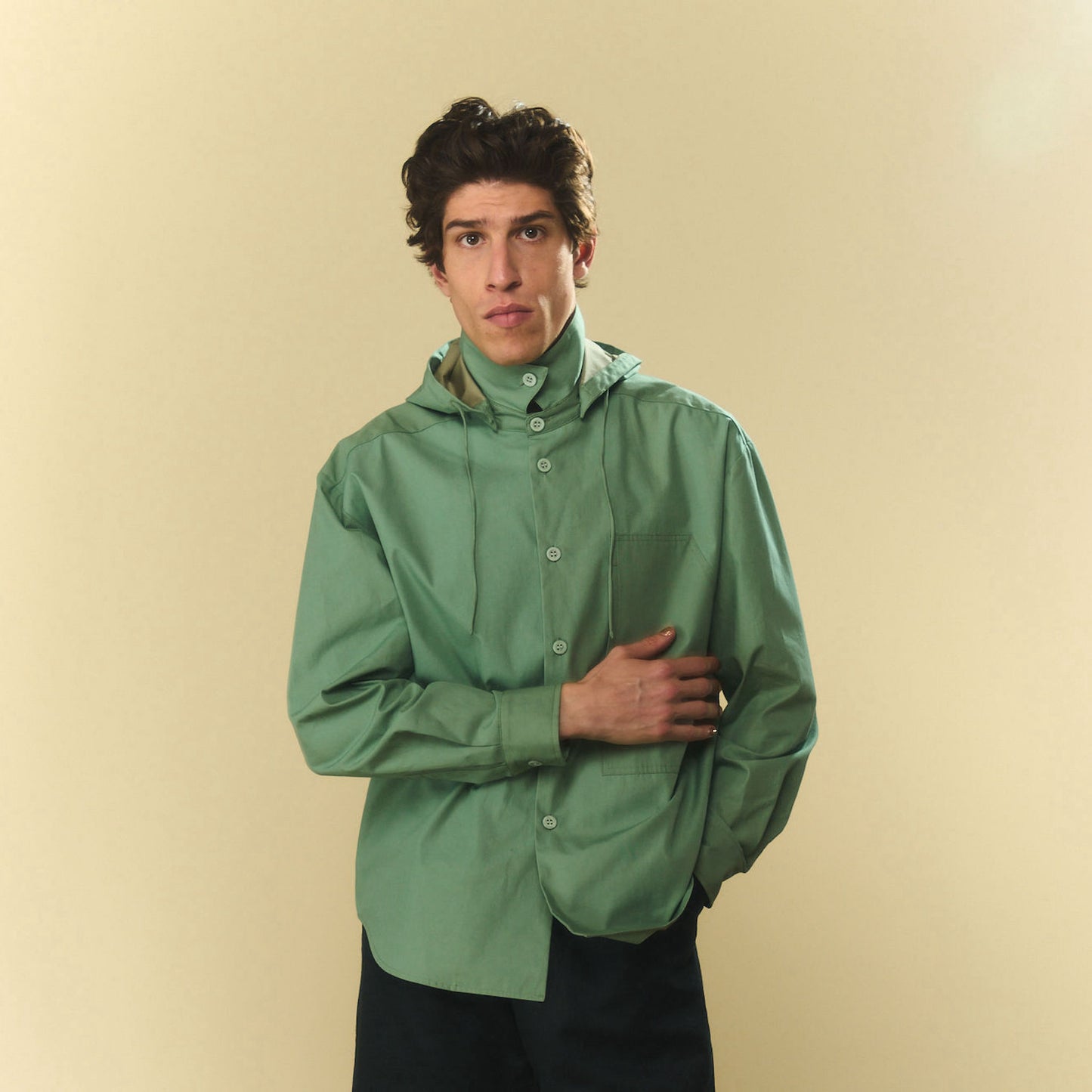 Mint Detachable-Hood Shirt