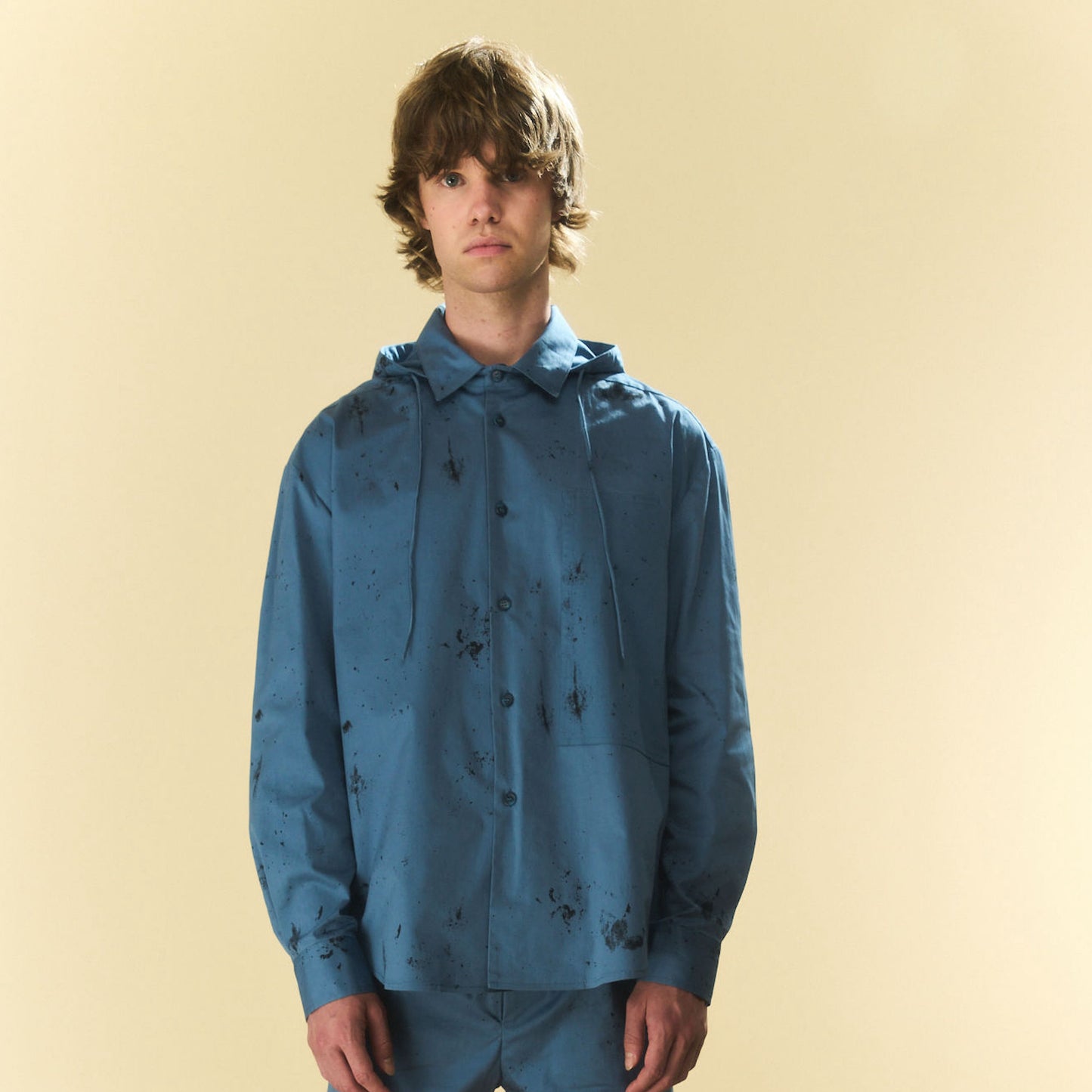 Blue Paint Detachable-Hood Shirt