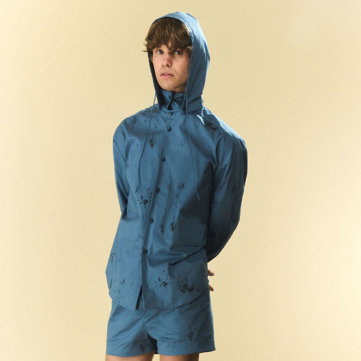 Blue Paint Detachable-Hood Shirt